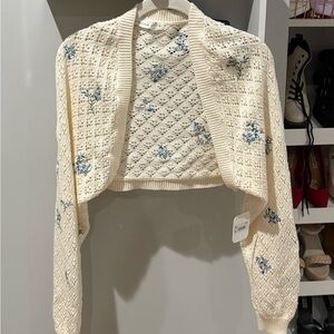 Altar'd State Cream and Blue Floral Sweater